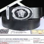 Perfect Fake Versace Smooth Leather Belt - Silver Diamond Medusa Buckle